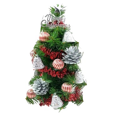 裝飾綠色聖誕樹銀鐘糖果球系 LED20燈彩光插電式 樹免組裝  綠色  30cm