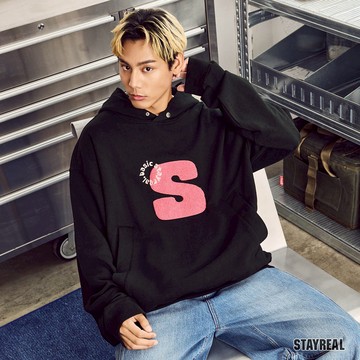 STAYREAL S Basic厚磅連帽T - 黑