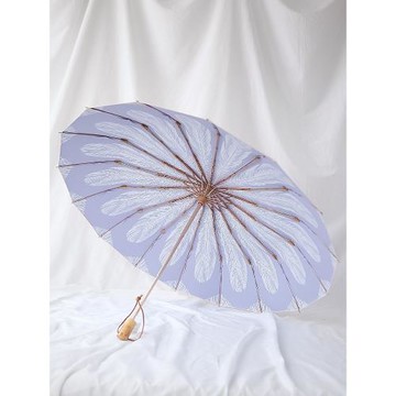 沛欣防曬傘女 新款復古風木柄16骨北歐風羽毛雙面彩膠防紫外線傘