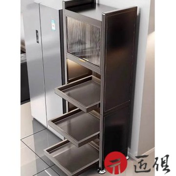 廚房置物架 可抽拉 翻蓋櫃門 50×36×125CM 落地多層收納櫃 多功能儲物櫃 微波爐櫥櫃 餐邊櫃