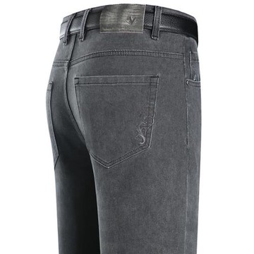 煙灰色牛仔褲男秋冬厚款直筒修身商務休閑彈力中年高端長褲子男土