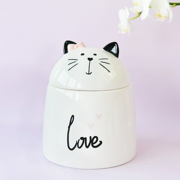 戴蝴蝶結的萌貓陶瓷收納罐兒童聖誕發飾禮盒飾品收納陶瓷罐