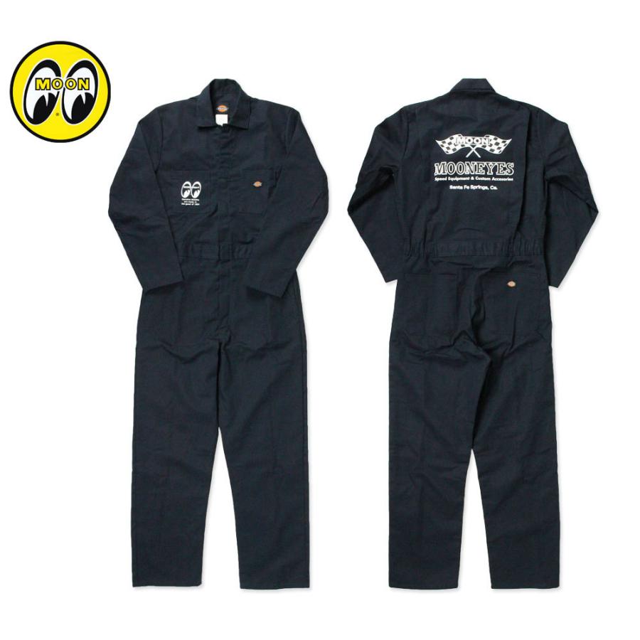 ムーンアイズ つなぎ メンズ Dickies ディッキーズ おしゃれ かっこいい 作業着 カバーオール 長袖 アメカジ MOONEYES MOON  カバーオール ダークネイビー LINEショッピング