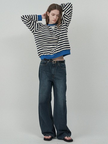 Color Stripe Sweatshirt [Black/Blue]