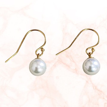 壱岐真珠 日本製 無調色阿古屋珍珠 單顆珍珠K14GF耳勾 7至9mm