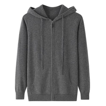 鄂爾多斯市產100純山羊絨衫男拉鏈開衫連帽衛衣外穿毛衣外套E3098