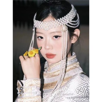 民族風頭飾原創設計蒙古元素手工串珠發飾拍照演出飾品蒙古袍配飾