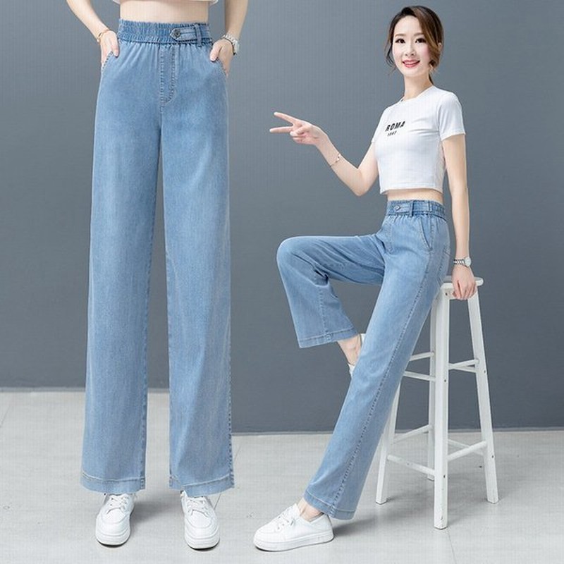 薄手ストレートパンツジーンズレディースデニムパンツスリムハイウエスト通気性美脚涼しいボトムス夏 通販 Lineポイント最大0 5 Get Lineショッピング