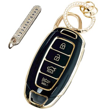 AB 現代汽車相容 高級TPU鑰匙殼 + 號碼牌鑰匙圈  AH-01  深黑色