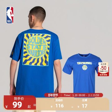 (免運)NBA勇士隊 霓虹派對 球隊隊徽圓領T恤運動潮流休閑百搭全棉