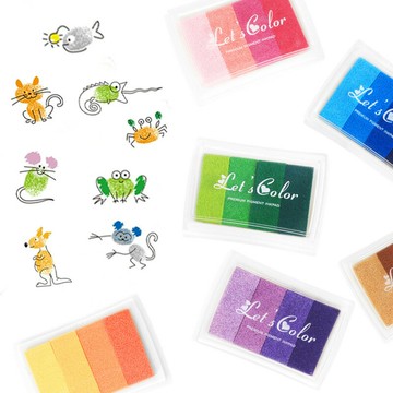 兒童4色凹腰漸變色印臺印泥diy創意可愛彩色印章伴侶迷你方形印泥【遠宏-文教用品】【益三和】可開發票