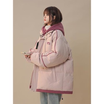 連帽假兩件棉衣女冬季胖mm大碼顯瘦寬松學生加厚棉服保暖棉襖外套