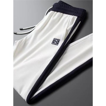 春秋高端輕奢男衛褲個性撞色顯瘦針織冰絲男士直筒運動高彈休閑褲