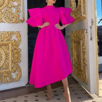 2022夏季歐美新款雙層荷葉袖純色大擺連衣裙 Party Dresses Women