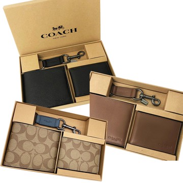 【COACH】男款8卡活動證件夾短夾附鑰匙圈禮盒(多色供選)