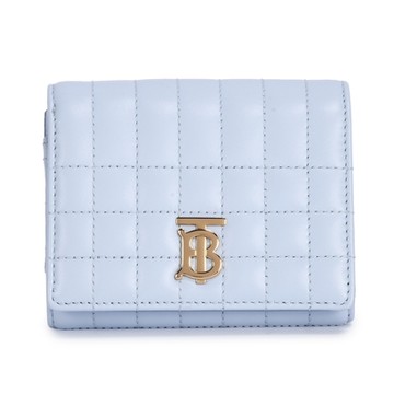 BURBERRY 巴寶莉  Lola 衍縫羔羊皮折疊短夾-淺粉藍色