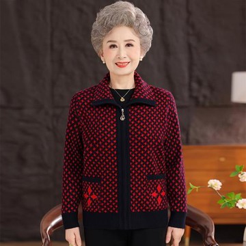 奶奶裝秋冬新款加絨開衫保暖衣中老年媽媽加厚翻領休閑上衣外套女