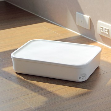 ffcat｜日系純白大號扁款可堆疊附蓋收納盒(57051)