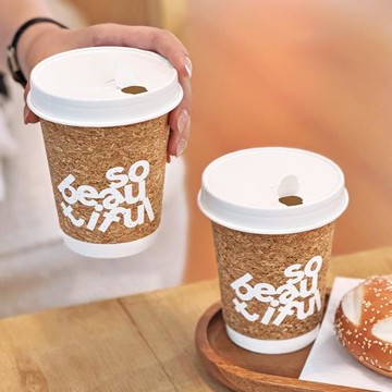 軟木紙杯高級咖啡熱飲杯一次性半包橡木紙杯雙層加厚商用紙杯帶蓋