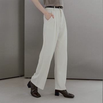 多尺寸打褶附腰帶西裝褲-杏 S-L+