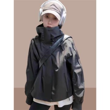 黑色連帽運動服2025秋冬流行單品寬松顯瘦百搭小個子夾克上衣外套