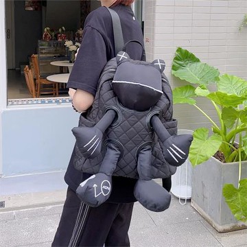 日韓休閑時尚雙肩包尼龍繡格背包大容量單肩包潮流網紅蛙玩偶書包