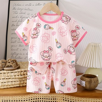 WarmNest - 純棉網眼透氣短袖短褲家居服套裝-甜甜棒棒糖