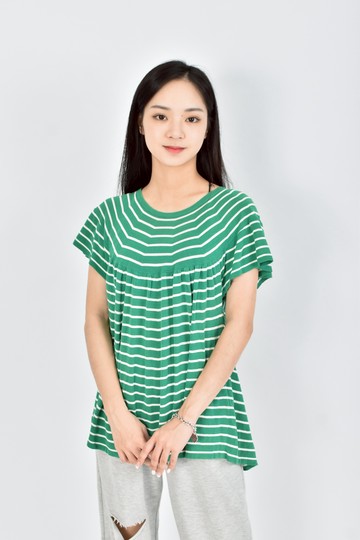 (M) lanvin春夏棉質條紋蝴蝶結綠色短袖上衣