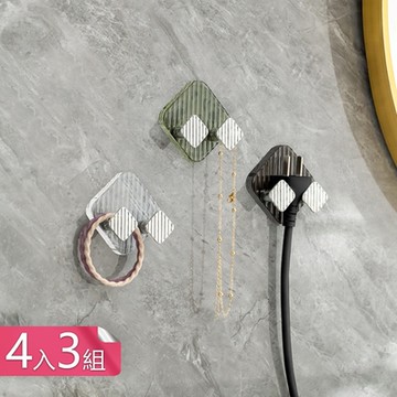 【荷生活】輕奢款強力免釘壁掛式插頭掛架 電鍋微波爐家電插頭掛勾-四入3組