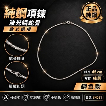 蛇骨項鍊 素鍊 蛇鏈 不褪色 可碰水 抗過敏 蛇骨 男 女 鈦鋼 銀色 不鏽鋼 現貨 細項鏈 波光粼粼 閃耀 SN091