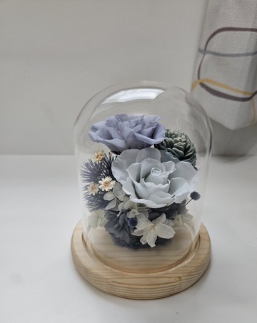莫蘭迪藍紫永生花玻璃花禮 永生玫瑰花禮 乾燥花