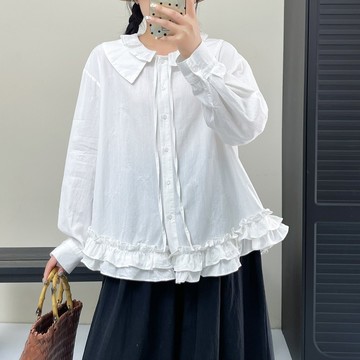 彼得潘領系帶雙層荷葉下擺襯衫144300