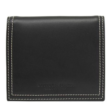 BOTTEGA VENETA 寶緹嘉 烙印LOGO小羊皮對開釦式零錢短夾(黑/卡其綠)