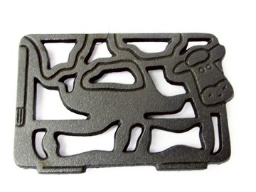 【露營趣】Old Mountain 10190 CT鑄鐵乳牛造型隔熱墊 鑄鐵炭床 荷蘭鍋架