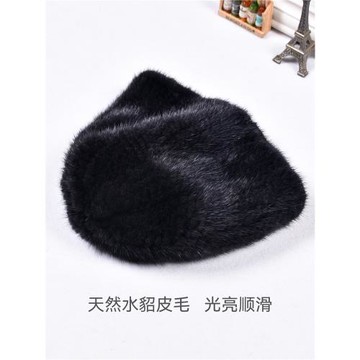 秋冬雙面男女真水貂毛針織帽子皮草包頭圓帽保暖貂皮護耳瓜皮帽