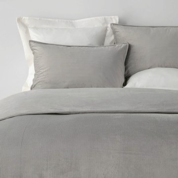 (組)伊登條絨床包兩用被組加大 灰+拉絨條紋緹花蓋毯