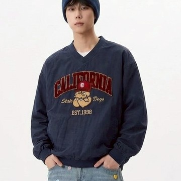 ✨毛巾布立體電繡✨高品質面料 防風 惡霸犬大V領長袖上衣 寬鬆落肩 尼龍材質 男女街口 長袖 長T 上衣 球衣 風衣