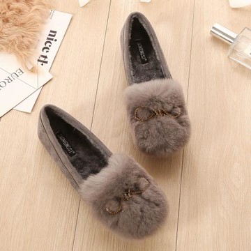 毛毛鞋女冬外穿厚底2024新款加絨豆豆鞋兔毛棉瓢鞋34碼女鞋小碼33