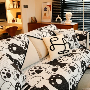 可愛貓爪布藝防滑沙發墊 耐髒水洗可愛黑白四季通用沙發巾 沙發坐墊