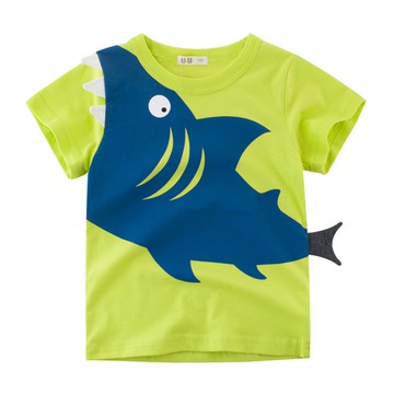 27KIDS - (立體)純棉短袖上衣-3D鯊魚咬咬-綠色