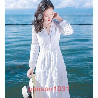 ワンピースレディース白ワンピースマキシワンピースレースワンピースロングワンピシフォンワンピリゾートワンピホワイトカジュアル旅行 通販 Lineポイント最大get Lineショッピング