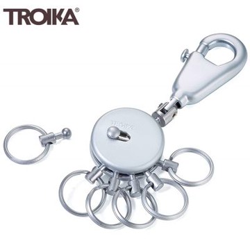 德國TROIKA專利PATENT快速一鍵更換鑰匙圈KYR60/MC霧面銀(附彈簧鉤扣&6個快折式戒指環,守護美甲;台灣製)汽機車鑰匙掛環