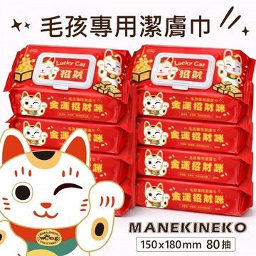 🌱饅頭喵❣️Lucky Cat 招財 金運招財咪濕紙巾 80抽 純水 加厚 耐拉扯 不變形 鎖水保濕 寵物濕紙巾