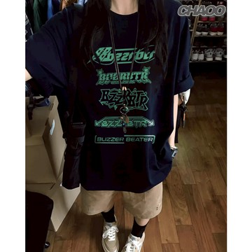 台灣現貨 美式vibe 潮牌短袖T恤 100%純棉 t恤 重磅短t 女 t恤短袖 藏青色上衣 短袖t ins風衣服 夏天