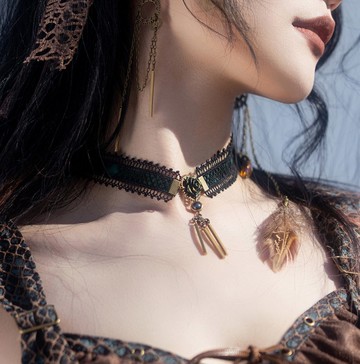 【廢土朋克】蒸汽大陸復古/緞帶黑色蕾絲/流蘇頸圈