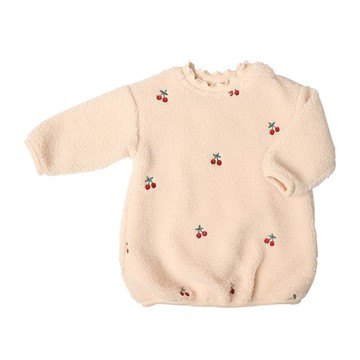 akachan honpo - 洋裝-刷毛 刺繡-淺卡其色