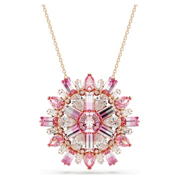 Idyllia 鏈墜和胸針, 混合式切割, 花朵, 長, 粉紅色, 鍍玫瑰金色調