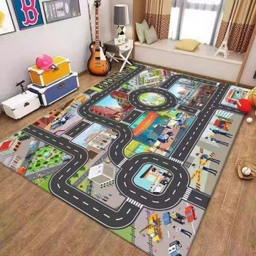 兒童地毯爬行墊城市交通場景地圖游戲玩具毯馬路軌道停車場地墊