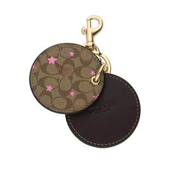 COACH - 星星印花皮革鑰匙圈 (卡其桃紅)