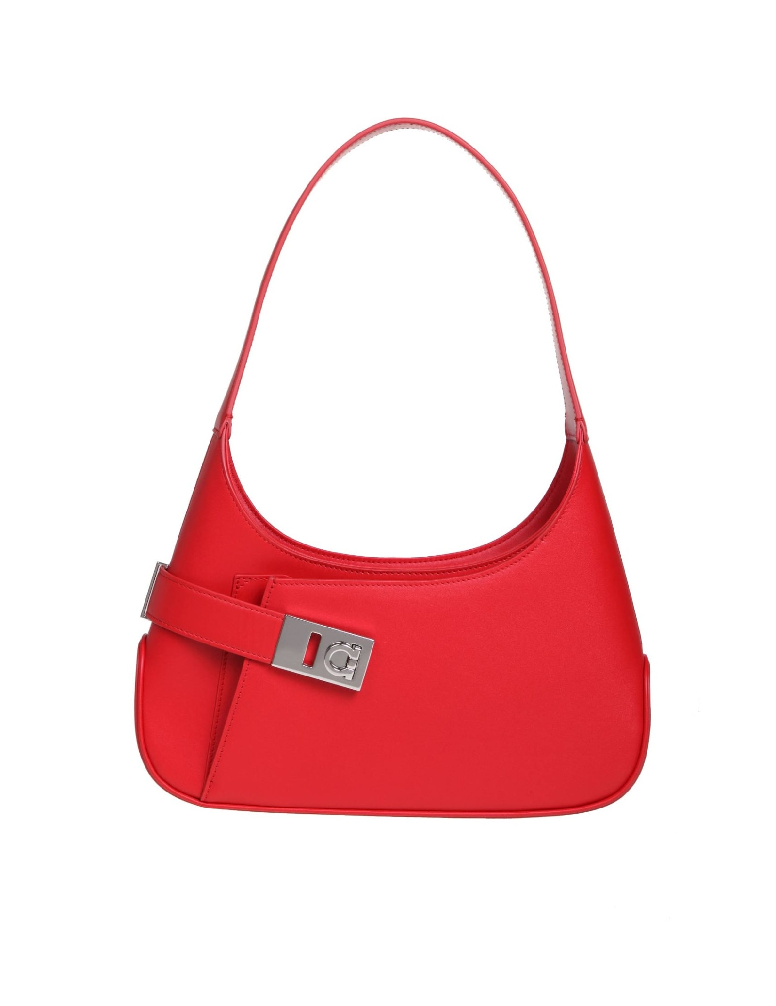 Ferragamo Hobo Shoulder Bag In Red Calfskin